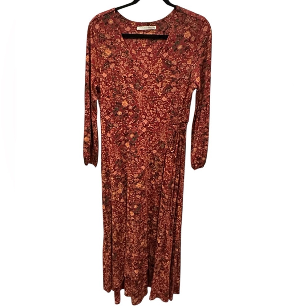 Peruvian Connection Floral Long Sleeve Dress In Red And Brown Size M — image 4 of 8